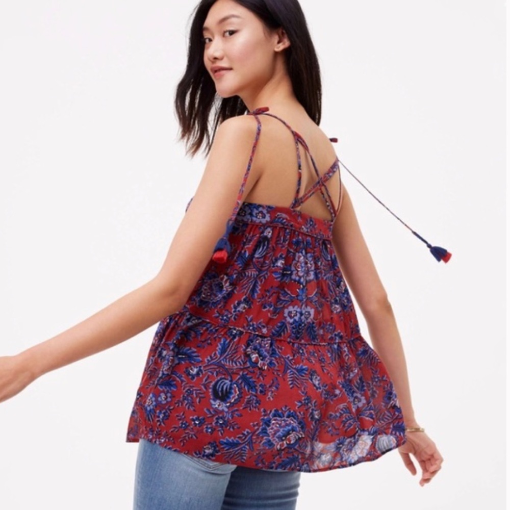 Loft Peplum Cami Crisscross Back Tassel Detail Top